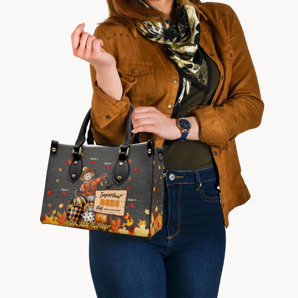 Important Nana Stuff - Personalized Grandma Leather Handbag