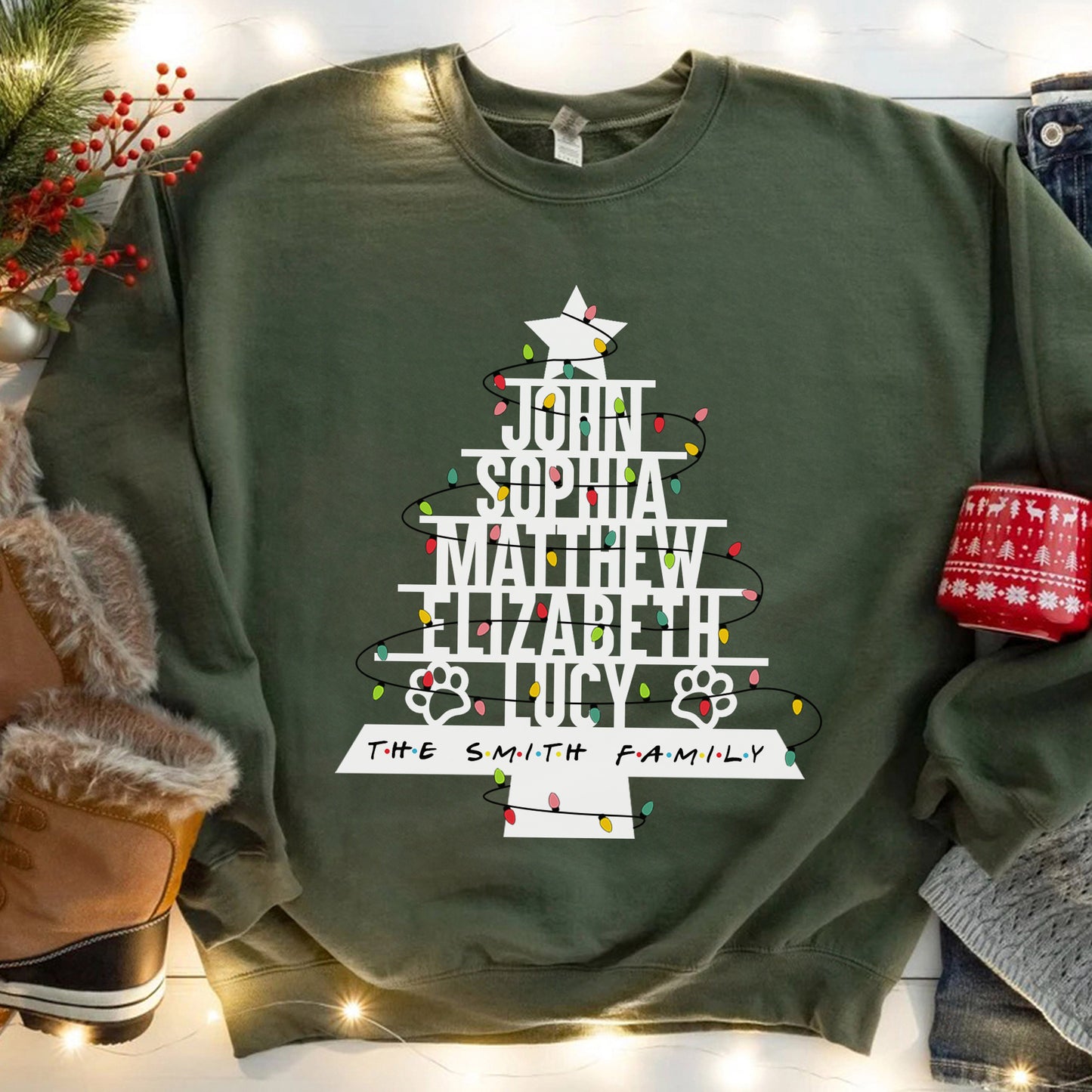 Custom Name Family T-shirt, Custom Christmas Tree T-shirt, Personalied Christmas Tree, Christmas T-shirt, Christmas For Gift, Sweatshirt Christmas, Family Gift