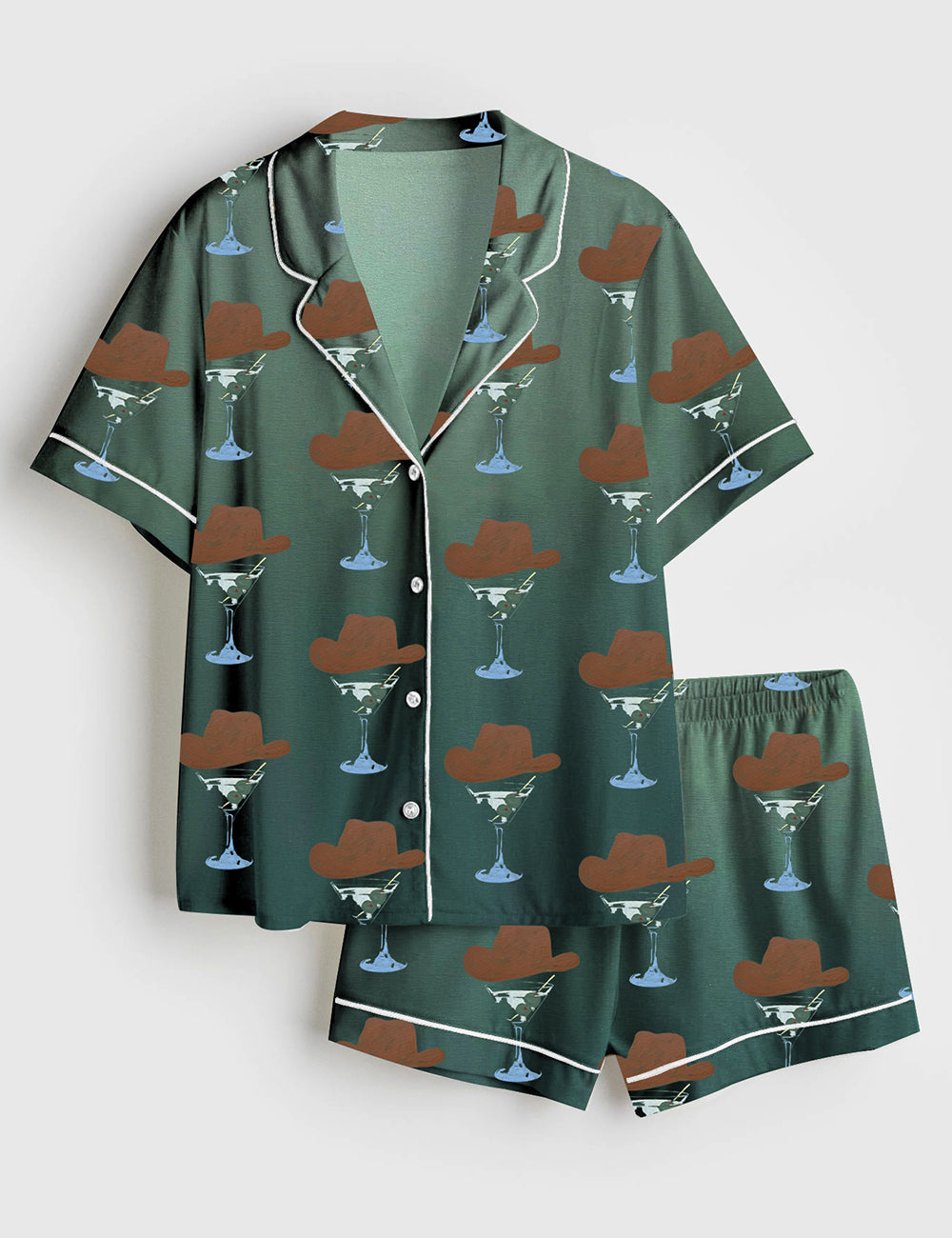 Women’s Western Cowboy Martini Short Sleeve Satin Pajama Set