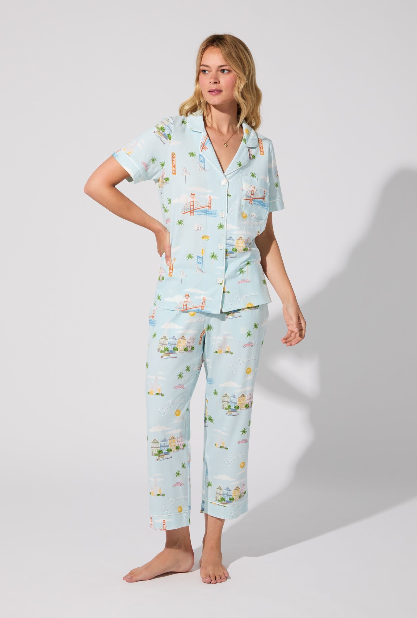 City By The Bay Short Sleeve Classic Stretch Jersey Cropped PJ Set