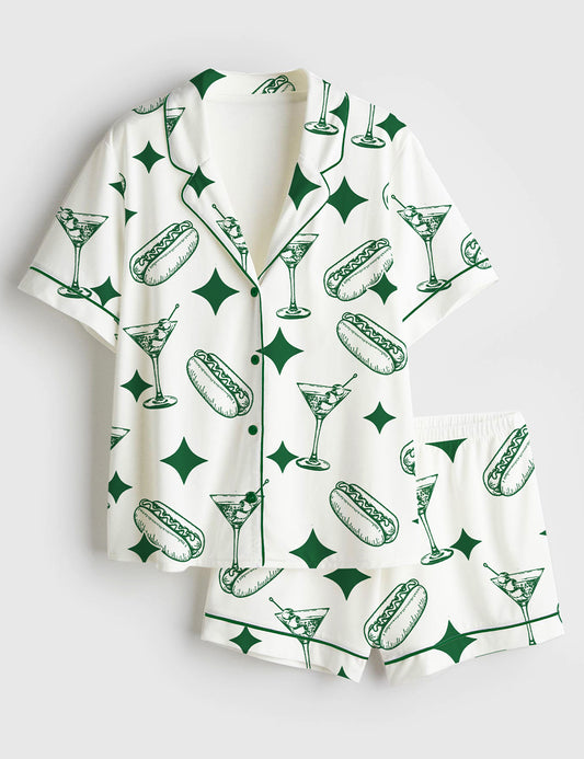 Women’s Tinis And Weenies Dirty Martini Party Print Short Sleeve Satin Pajama Set
