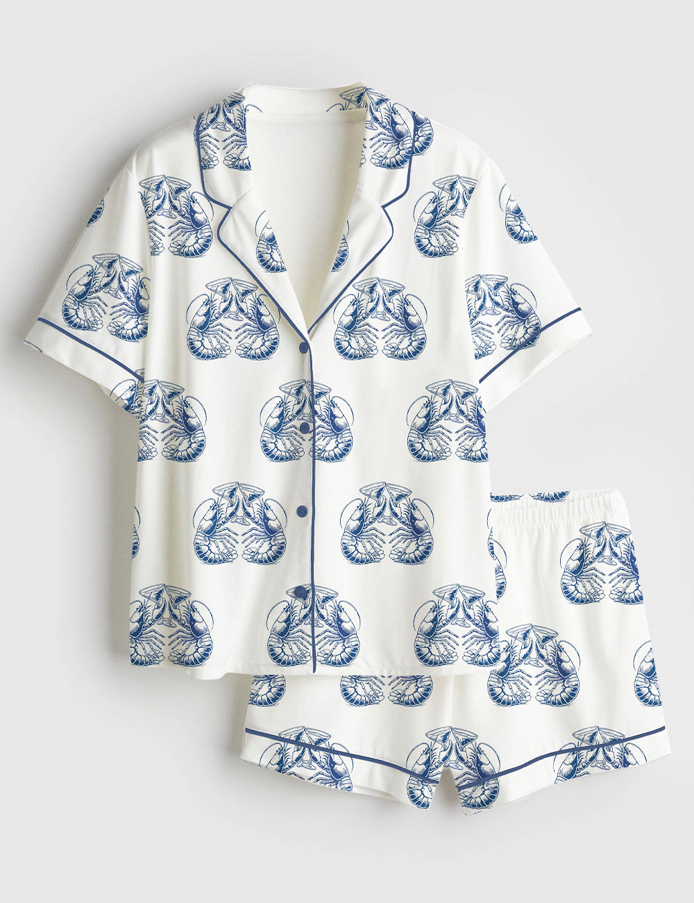 Women’s Martini And Lobster Diet Funny Martini Lobster Fisherman Aesthetic Girly Martini Cocktail Print Short Sleeve Satin Pajama Set