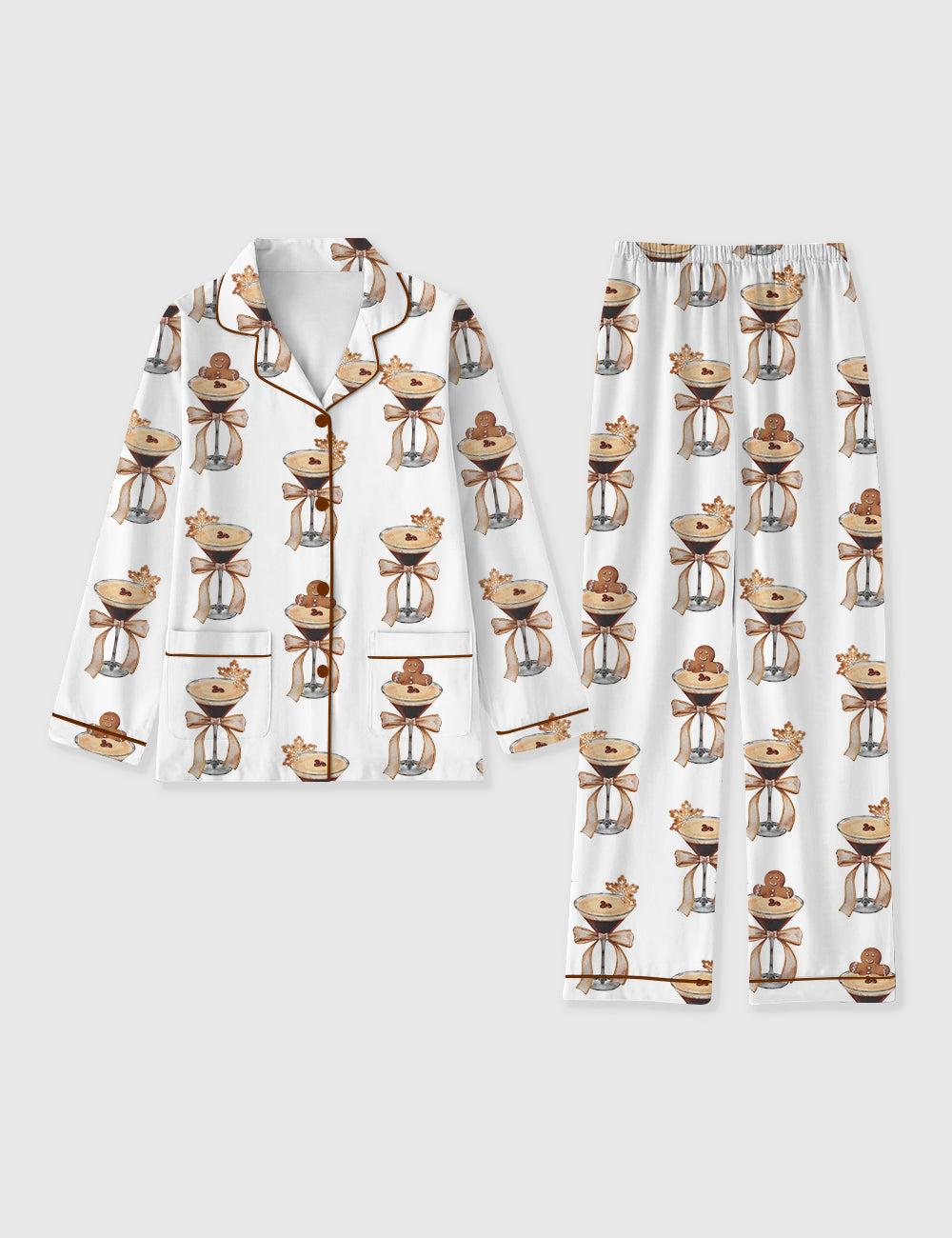 Women's Espresso Martini Cocktail Christmas Wine Long Sleeve Pocket Cotton Pajama Set