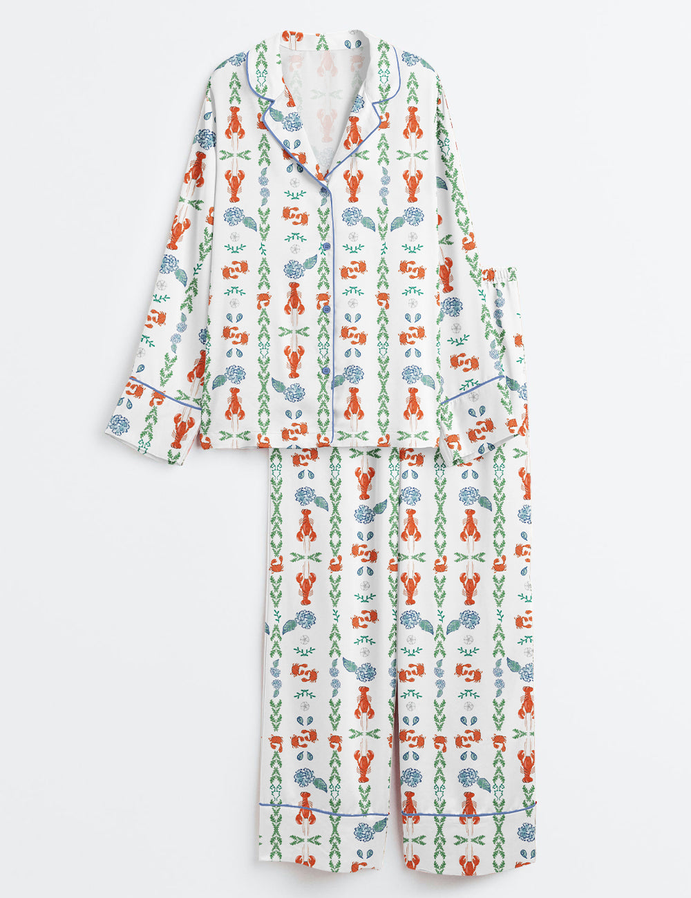 Women’s La Dolce Vita Lobster New England Coastal Fisherman Long Sleeve Satin Pajama Set