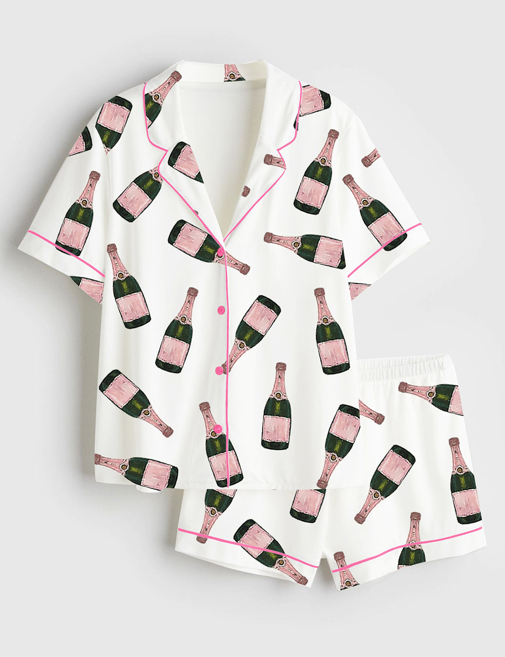 Women's Champagne Bottle Short Sleeve Satin Pajama Set