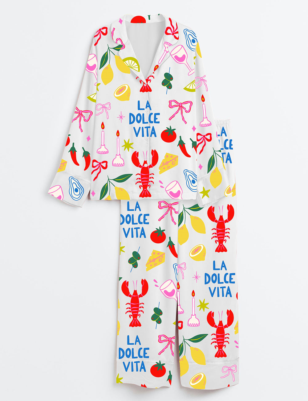 Women’s La Dolce Vita Europe Summer Italia Travel Long Sleeve Satin Pajama Set