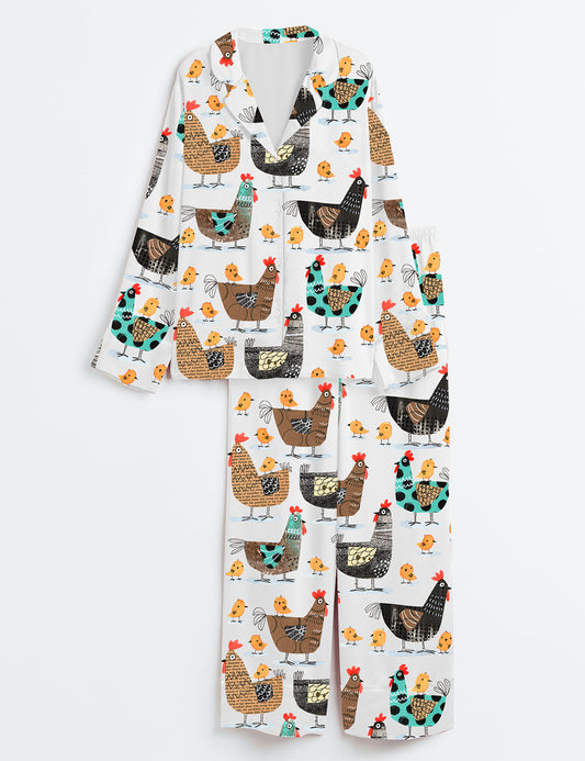 Women’s Chicken Herd Long Sleeve Satin Pajama Set