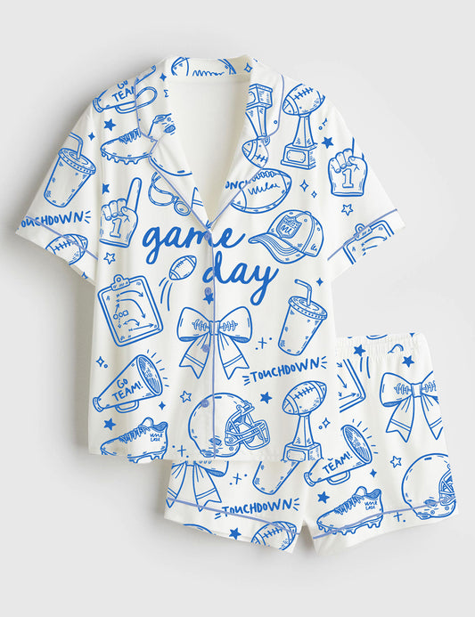 Women’s Football Game Day Short Sleeve Satin Pajama Set