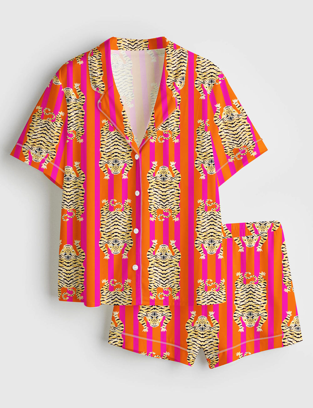 Women’s Tiger Print Animal Suite Bridesmaid Indian Short Sleeve Satin Pajama Set