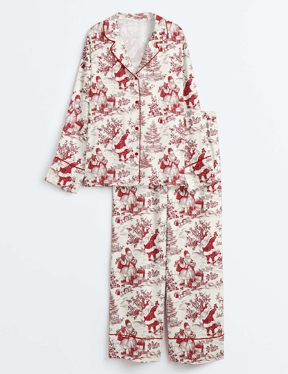 Women’s Vintage Christmas Winter Holiday Snowman Gift Snowman Lovers Long Sleeve Satin Pajama Set