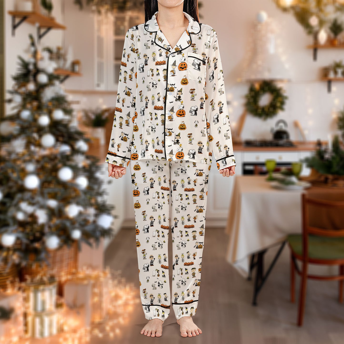 Halloween Party Pajama Set – Cute Pumpkin and Ghost Pajamas | Cozy Pajama Gift Set, Girl Pajamas, Fall Sleepwear, Cute Pajamas for My Love, Halloween Pajamas for Women HPRPJMADL-13