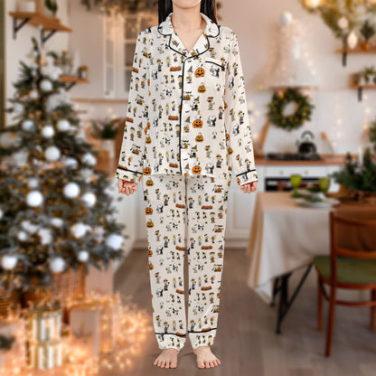 Halloween Party Pajama Set – Cute Pumpkin and Ghost Pajamas | Cozy Pajama Gift Set, Girl Pajamas, Fall Sleepwear, Cute Pajamas for My Love, Halloween Pajamas for Women HPRPJMADL-13