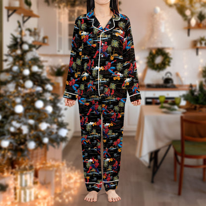 Tropical Parrot Christmas Pajama Set – Colorful Bird Print Pajamas | Cozy Pajama Gift Set, Girl Pajamas, Holiday Sleepwear, Cute Pajamas for My Love, Christmas Pajamas for Women HPRPJMADL-18