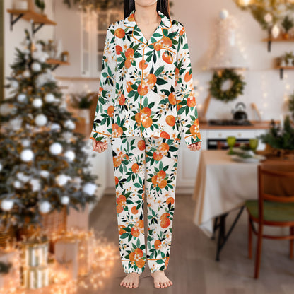 Orange Blossom Pajama Set – Floral Print Pajamas | Cozy Pajama Gift Set, Cute Pajamas for My Love, Family Pajamas for Women, Men, Kids & Youth HPRPJMADL-21