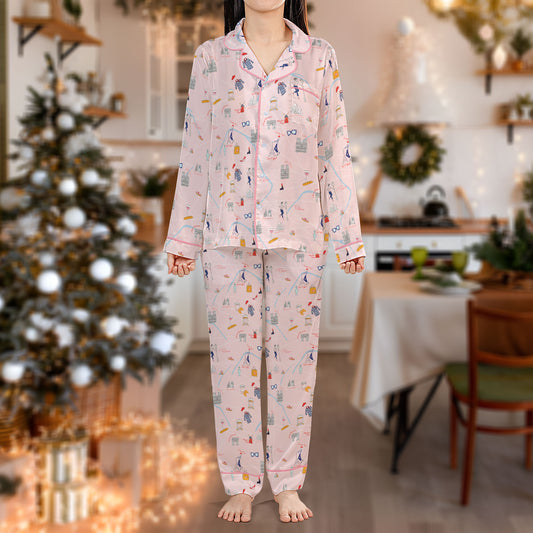 Parisian Chic Pajama Set – Cute Pink City Print Pajamas | Cozy Pajama Gift Set, Family Pajamas for Women, Men, Kids & Youth, Holiday Sleepwear HPRPJMADL-31