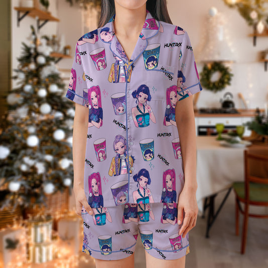 Anime Girl Short Pajama Set – Cute Cartoon Pajamas | Cozy Summer Sleepwear Gift Set for Women, Men, Kids & Youth, Fun Pajama Gift for My Love HPRPJMADS-01