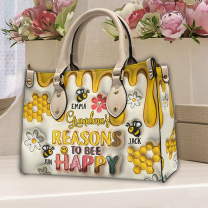 Grandma’s Reasons To Bee Happy - Gift for grandma - Personalized Leather Handbag