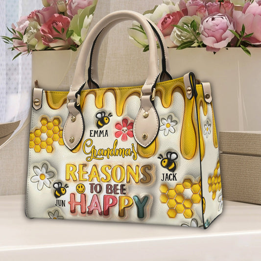 Grandma’s Reasons To Bee Happy - Gift for grandma - Personalized Leather Handbag