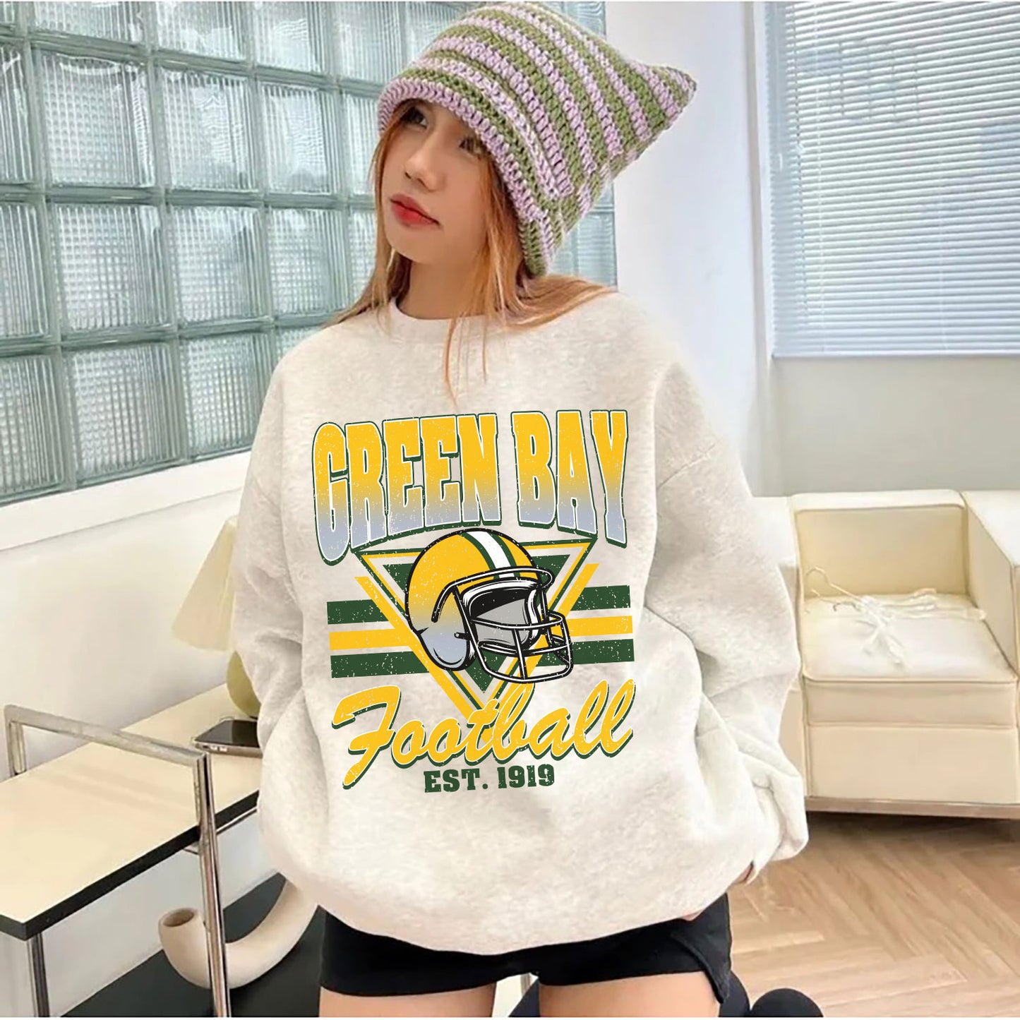 GREEN BAY FOOTBALL EST 1919 Sweatshirt, GREEN BAY FOOTBALL EST 1919 Shirt Retro Style 90s Vintage Unisex Crewneck, Graphic Tee Gift For Football Fan Sport