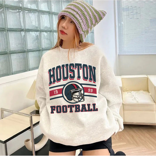 Houston FOOTBALL Sweatshirt, Houston FOOTBALL Shirt Retro Style 90s Vintage Unisex Crewneck, Graphic Tee Gift For Football Fan Sport