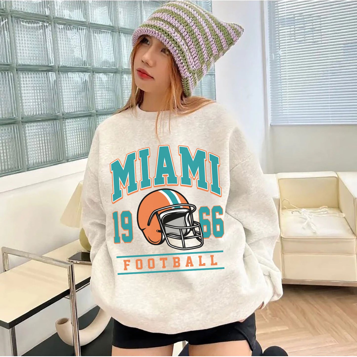MIAMI 1966 FOOTBALL Sweatshirt, MIAMI 1966 FOOTBALL Shirt Retro Style 90s Vintage Unisex Crewneck, Graphic Tee Gift For Football Fan Sport