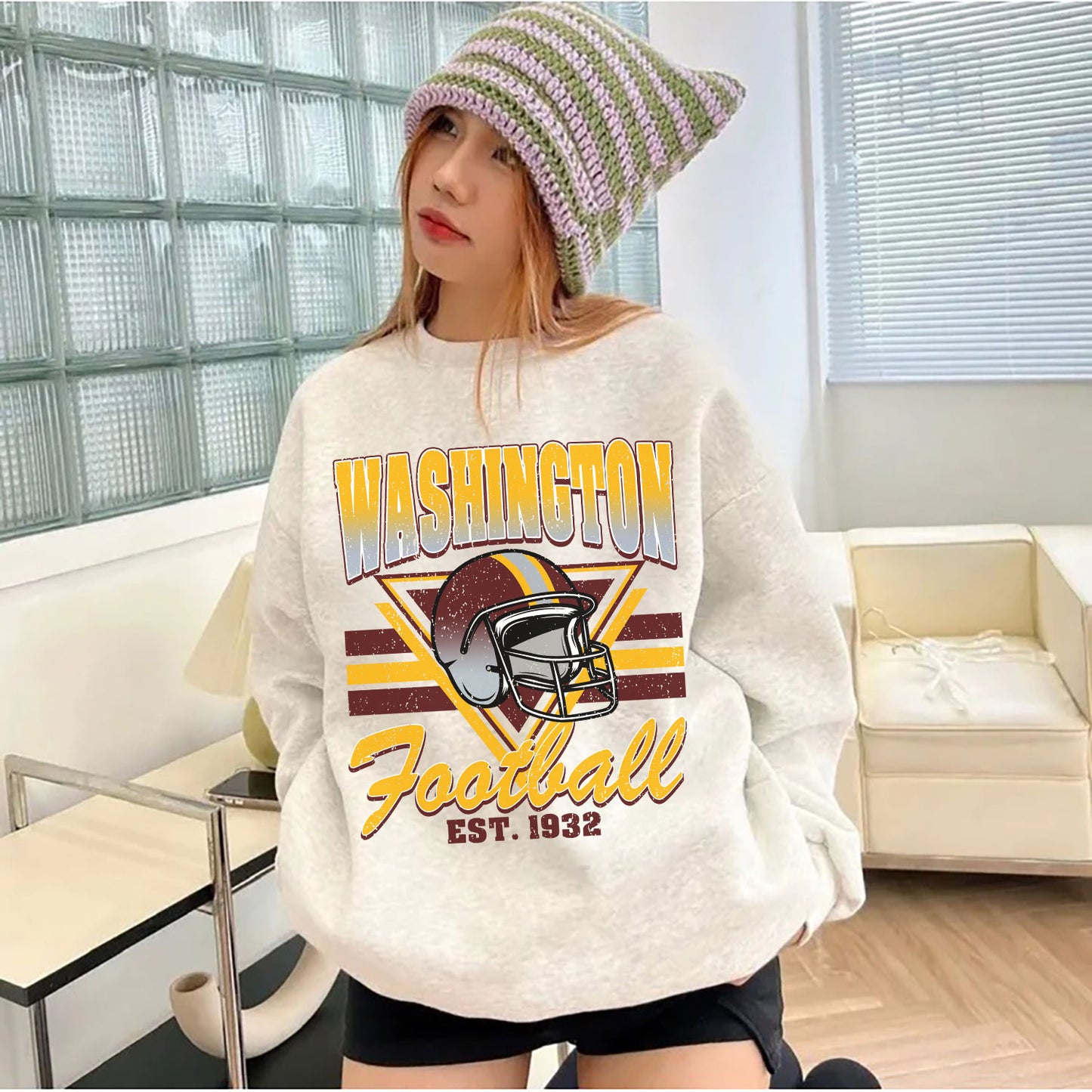 WASHINGTON FOOTBALL EST 1932 Sweatshirt, WASHINGTON FOOTBALL EST 1932 Shirt Retro Style 90s Vintage Unisex Crewneck, Graphic Tee Gift For Football Fan Sport
