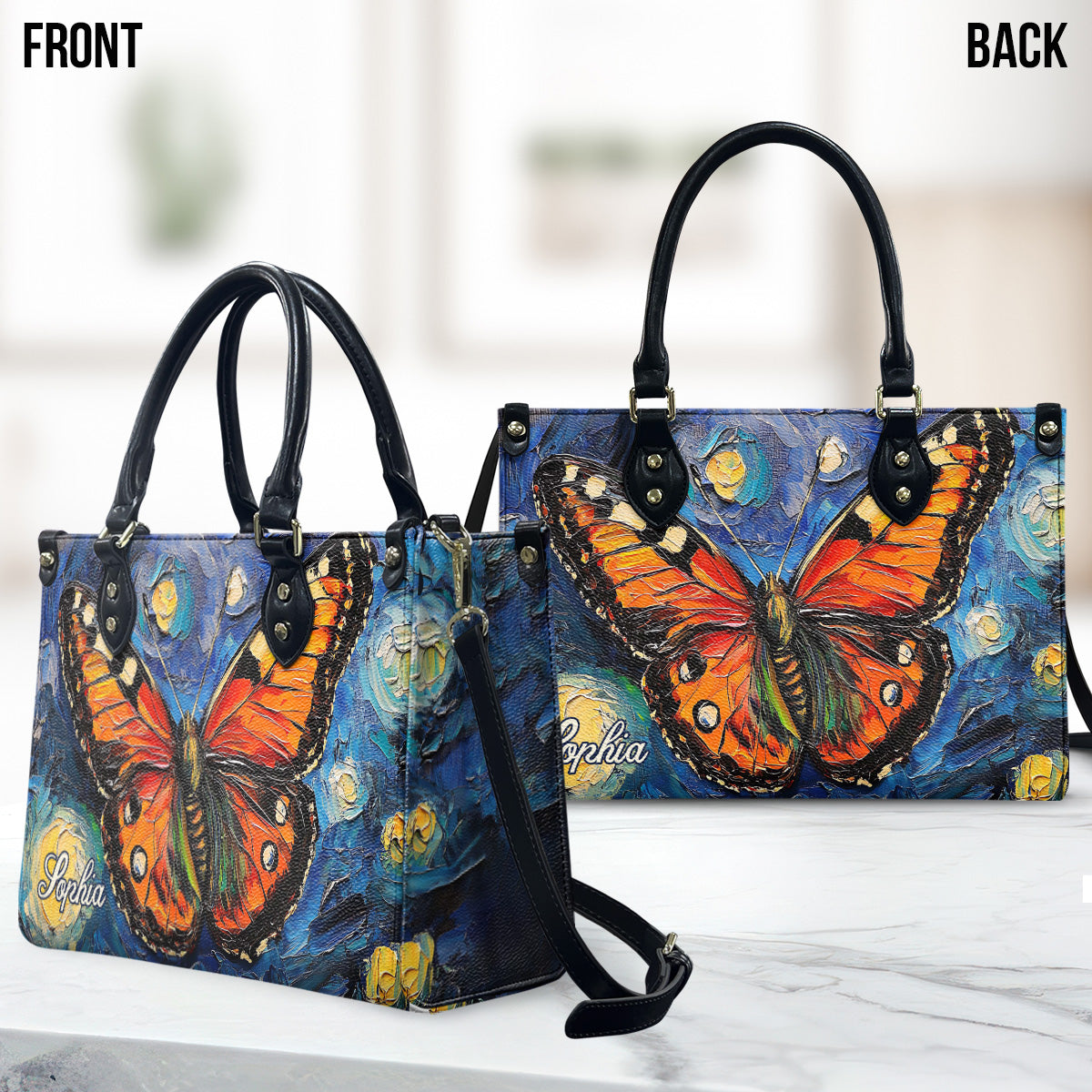 Dreamy Butterfly - Personalized Butterfly Leather Handbag