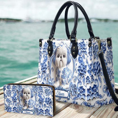 Cute Dog Shih Tzu - Personalized Dog Leather Handbag & Leather Long Wallet