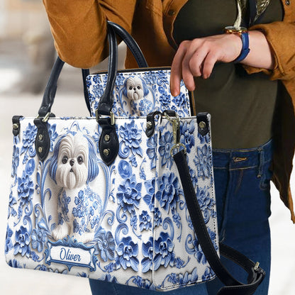 Cute Dog Shih Tzu - Personalized Dog Leather Handbag & Leather Long Wallet