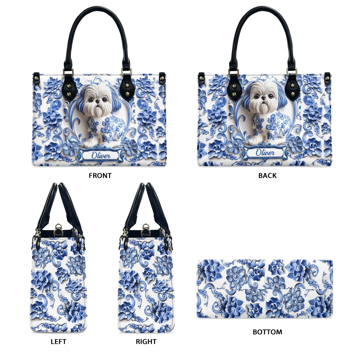 Cute Dog Shih Tzu - Personalized Dog Leather Handbag & Leather Long Wallet