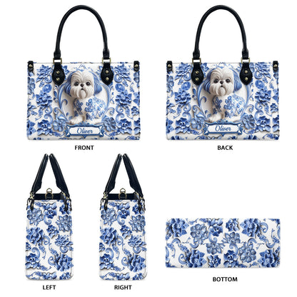 Cute Dog Shih Tzu - Personalized Dog Leather Handbag & Leather Long Wallet