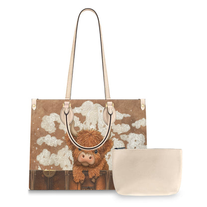 Cute Highland Cow - Personalized Highland Cow Leather Handbag