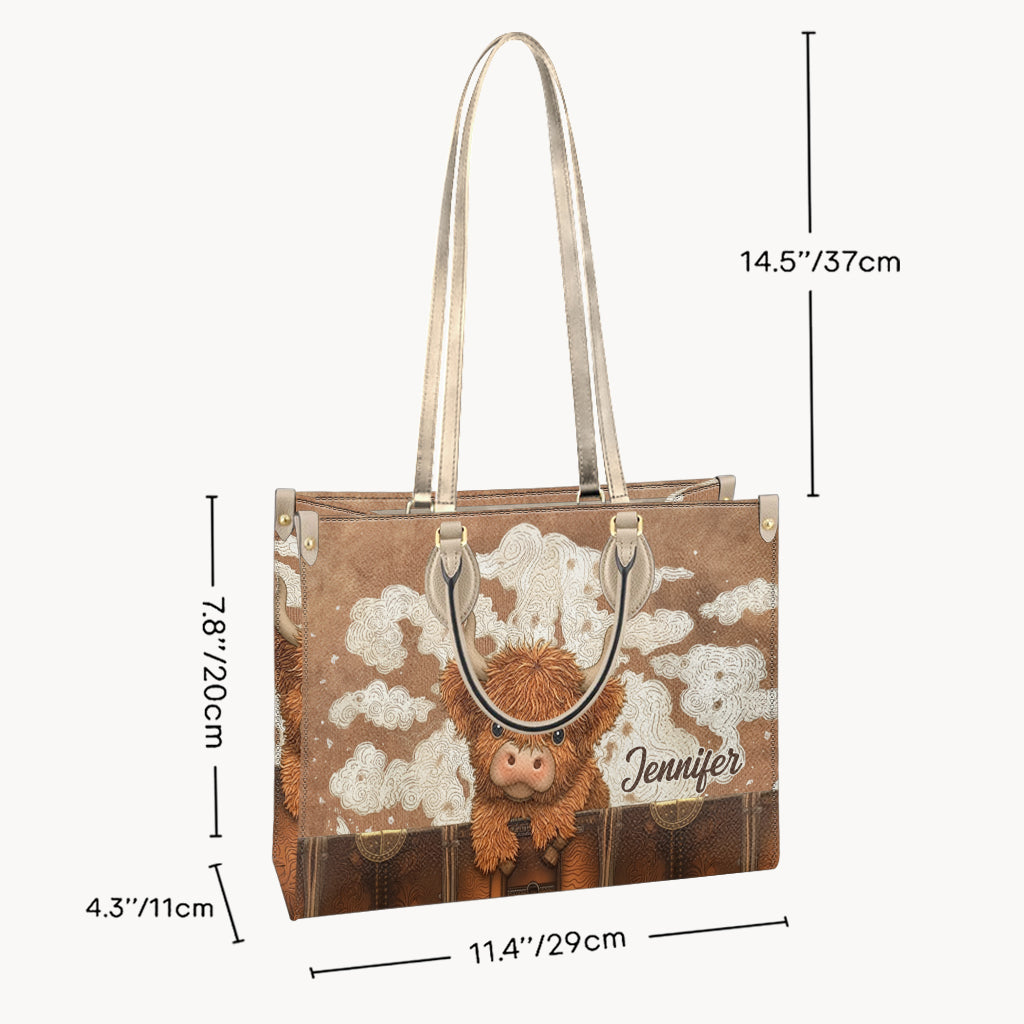 Cute Highland Cow - Personalized Highland Cow Leather Handbag