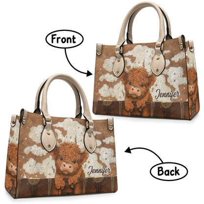 Cute Highland Cow - Personalized Highland Cow Leather Handbag