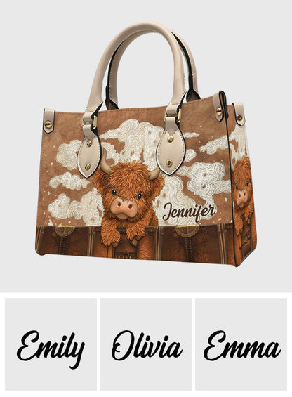 Cute Highland Cow - Personalized Highland Cow Leather Handbag