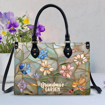 Grandma's Garden - Personalized Grandma Leather Handbag