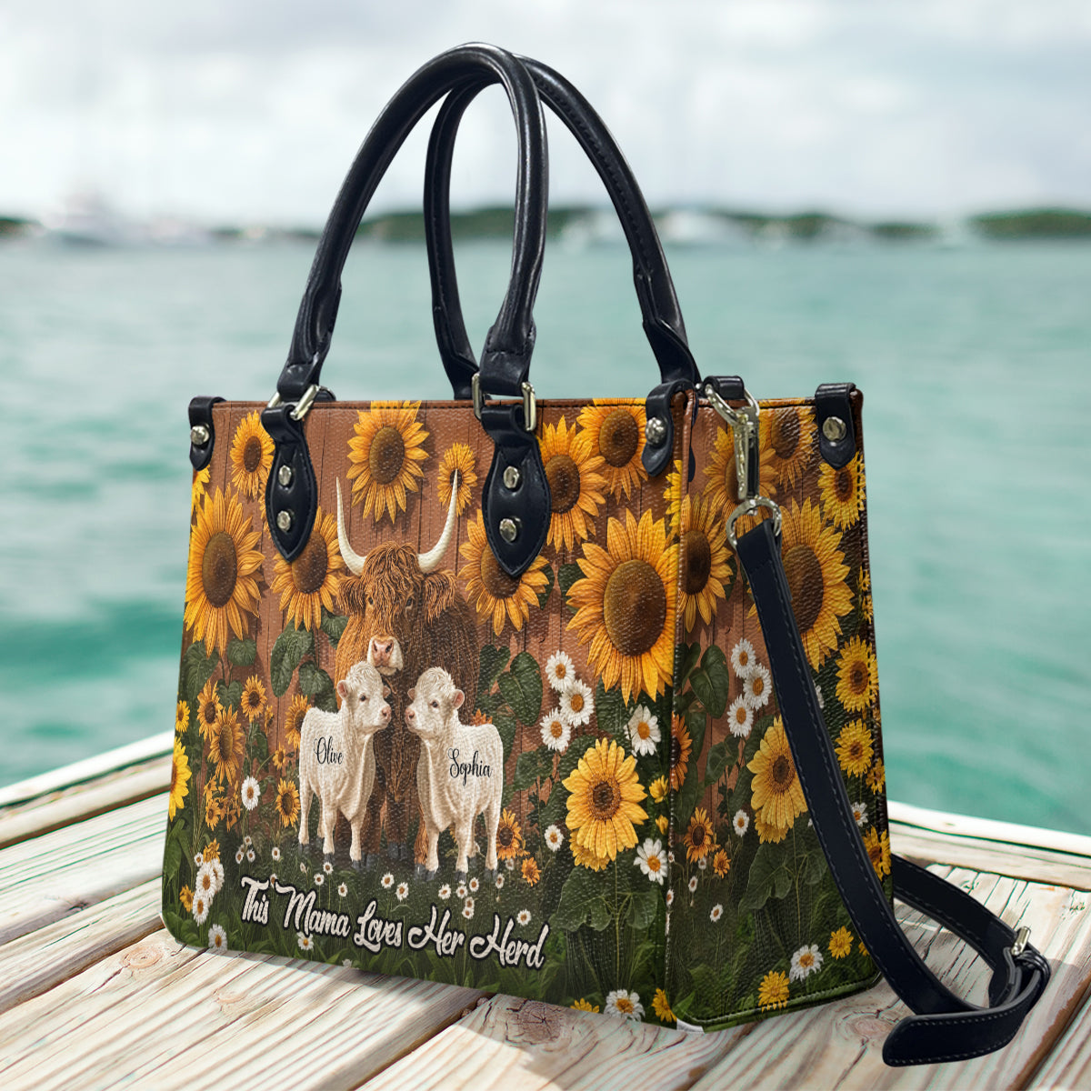 This Mom Loves Her Herd - Personalized Mother Leather Handbag