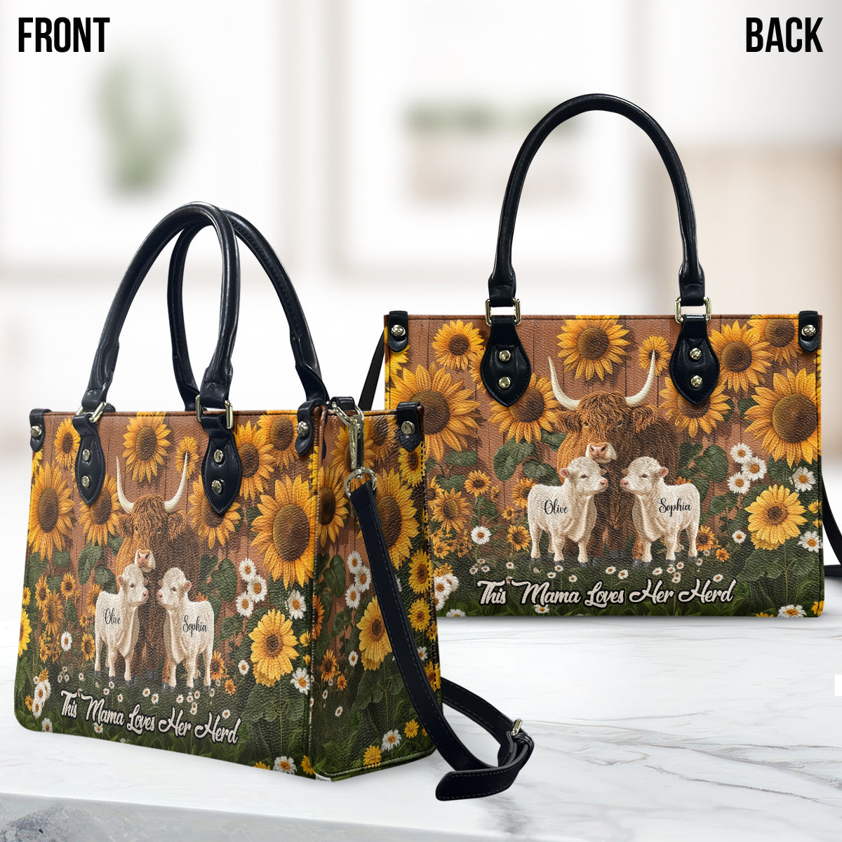 This Mom Loves Her Herd - Personalized Mother Leather Handbag