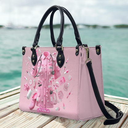 Nursing Is A Work Of Heart - Personalized Nurse Leather Handbag