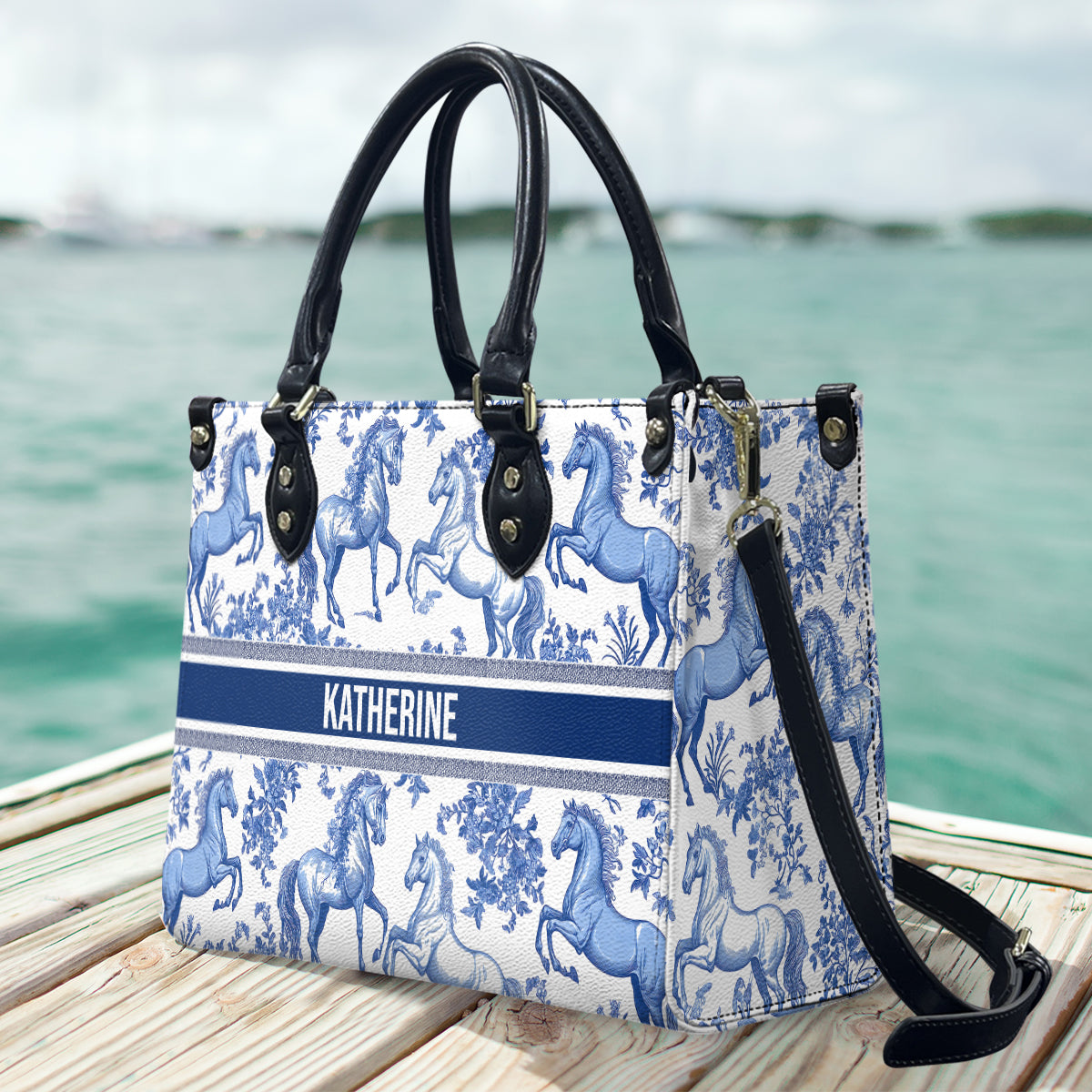 Horse Toile de Jouy - Personalized Horse Leather Handbag
