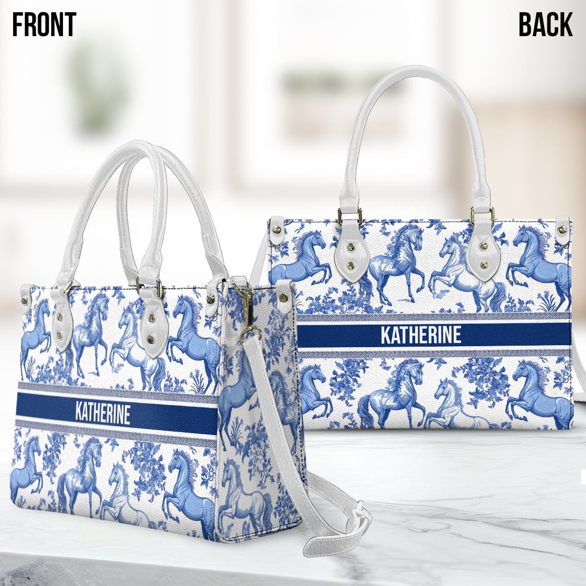 Horse Toile de Jouy - Personalized Horse Leather Handbag