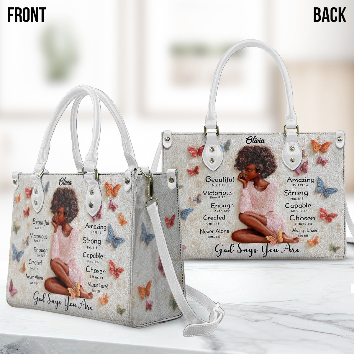 God Says You Are - Personalized African American Leather Handbag