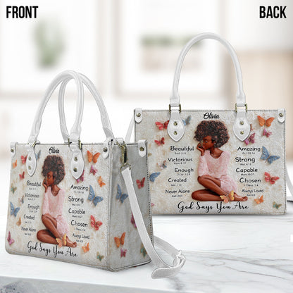 God Says You Are - Personalized African American Leather Handbag