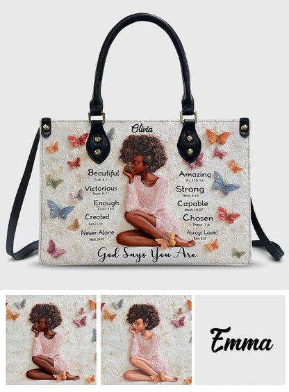 God Says You Are - Personalized African American Leather Handbag