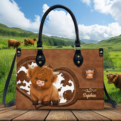 Cute Highland Cow - Personalized Highland Cow Leather Handbag