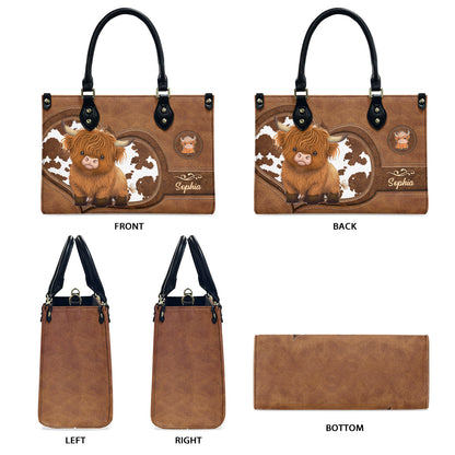 Cute Highland Cow - Personalized Highland Cow Leather Handbag