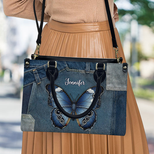 Blue Morpho Butterfly - Personalized Butterfly Leather Handbag