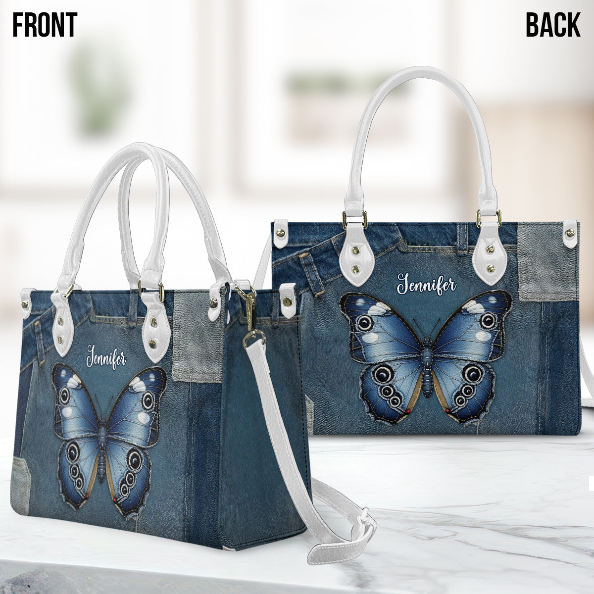 Blue Morpho Butterfly - Personalized Butterfly Leather Handbag