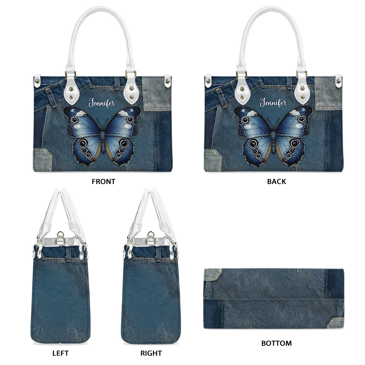 Blue Morpho Butterfly - Personalized Butterfly Leather Handbag