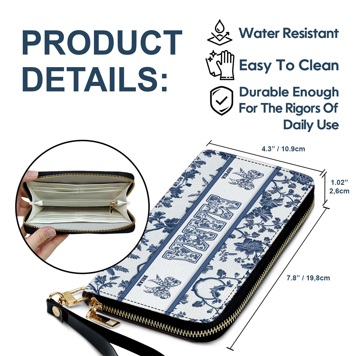 Toile De Jouy Mom - Personalized Mother Leather Handbag & Leather Long Wallet